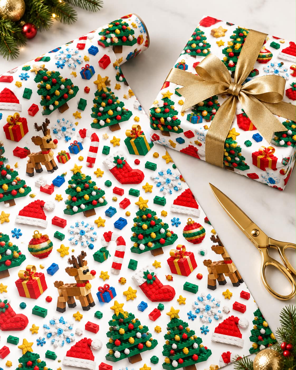 Christmas Building Block Wrapping Paper