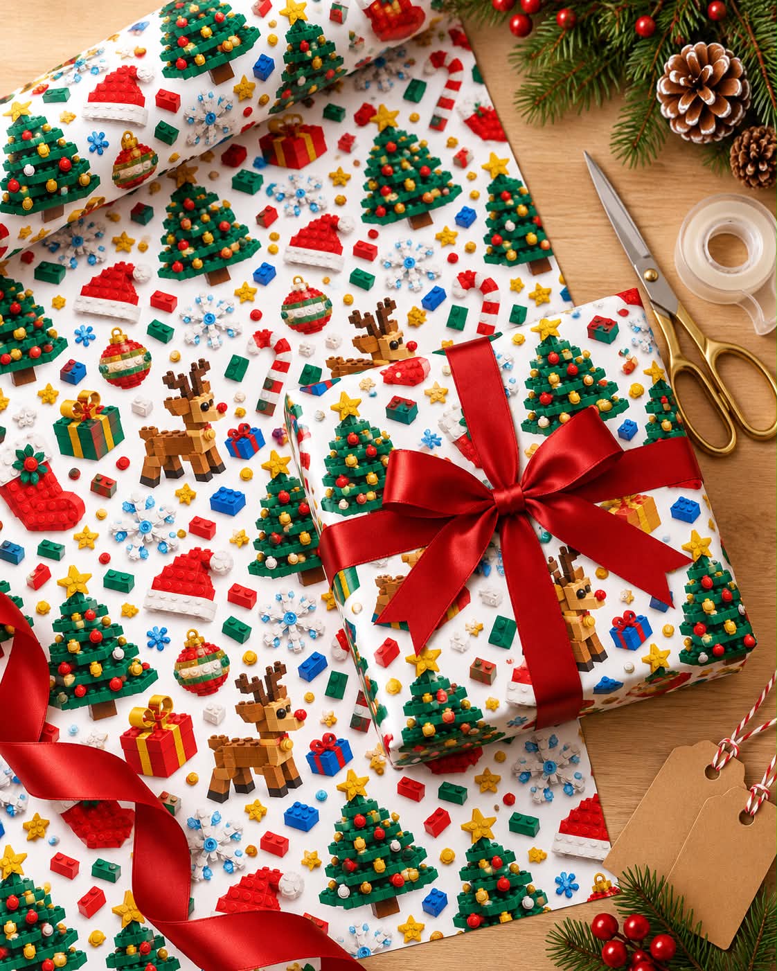 Christmas Building Block Wrapping Paper