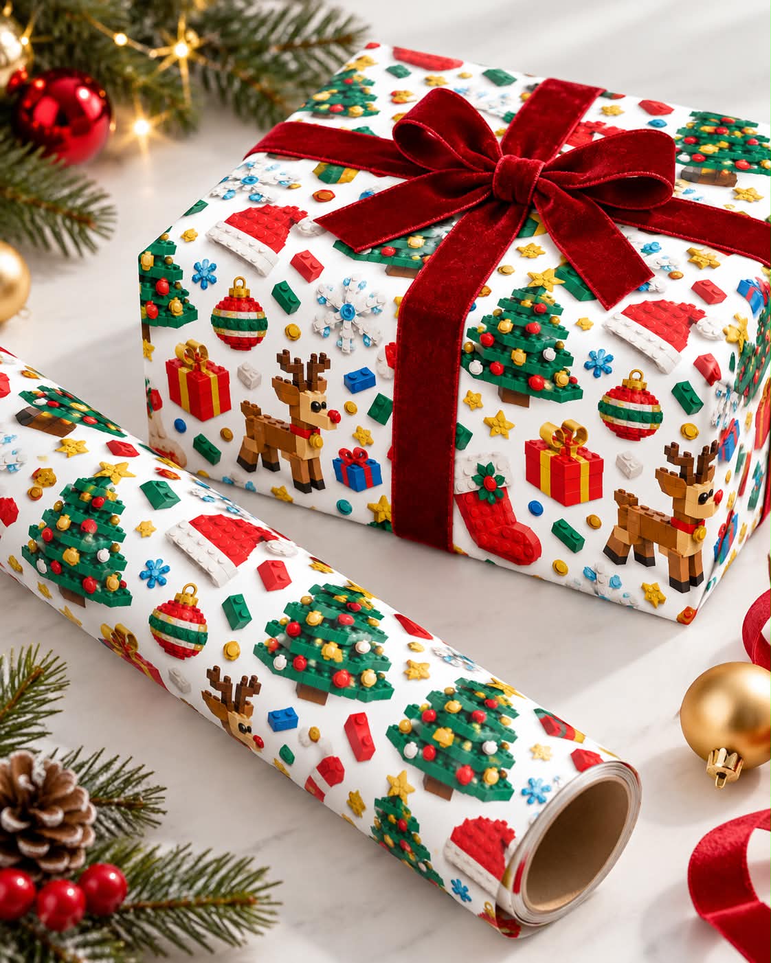 Christmas Building Block Wrapping Paper